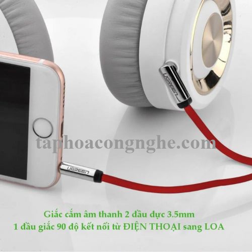 Ugreen 10797 0.5M Đỏ Cáp âm thanh 2 đầu 3.5mm dương chữ L dây dẹt AV119 30010797